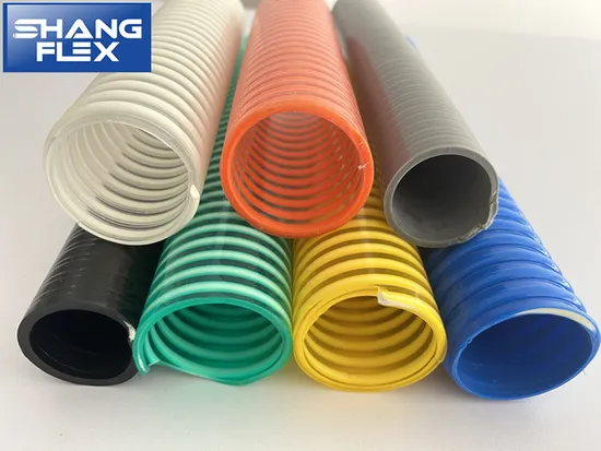 Three Colors Flexible PVC Suction Hose with Corrugated Helix 